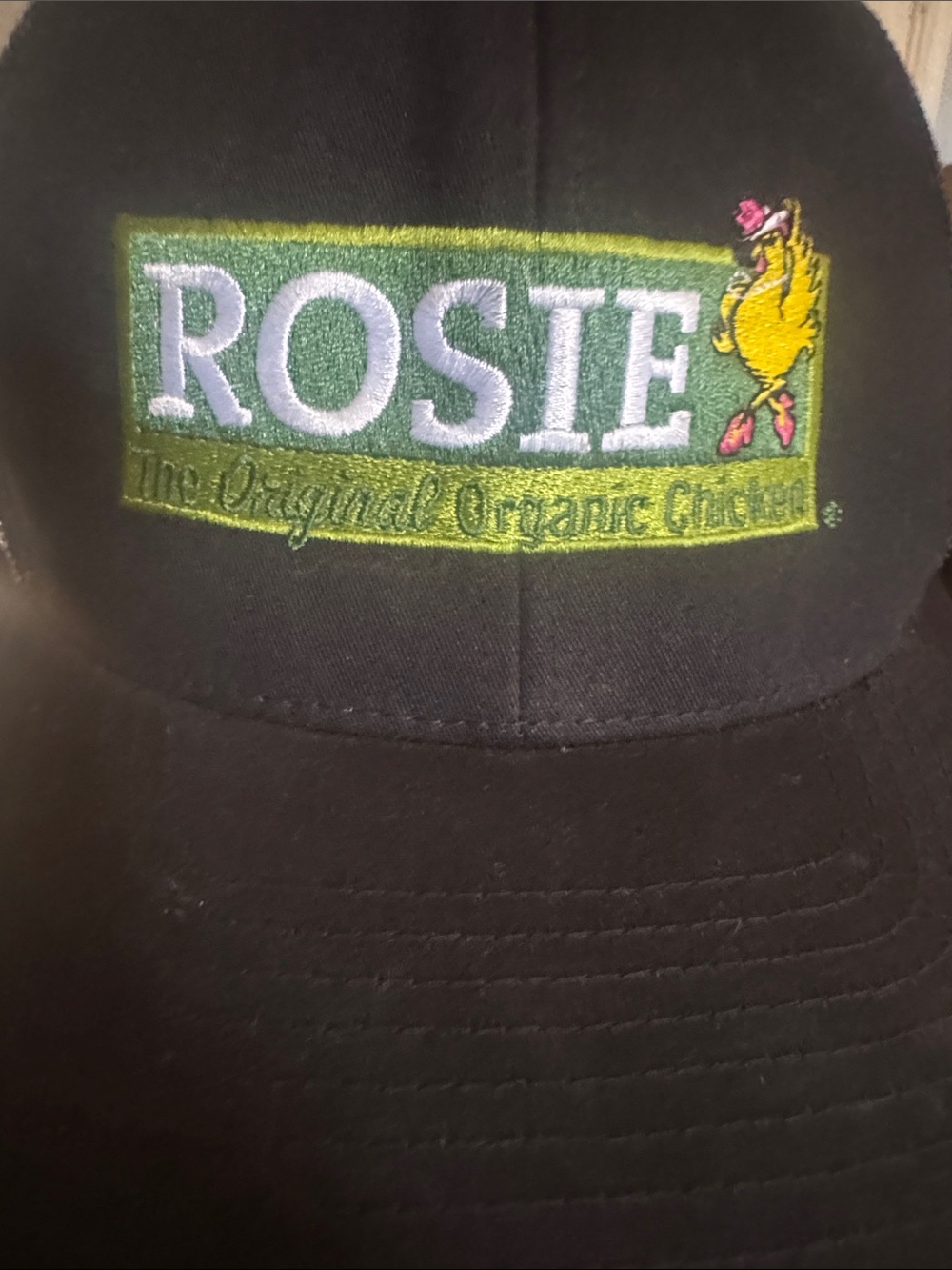 ROSIE The Original Organic Chicken Embroidered Black Hat